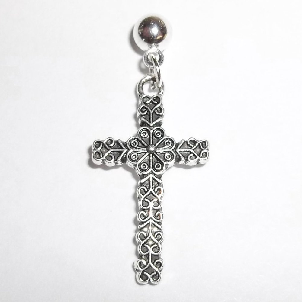 One Silver Cross Post Stud Earring Jewelry Unisex Style Single Piercing NWT 5330